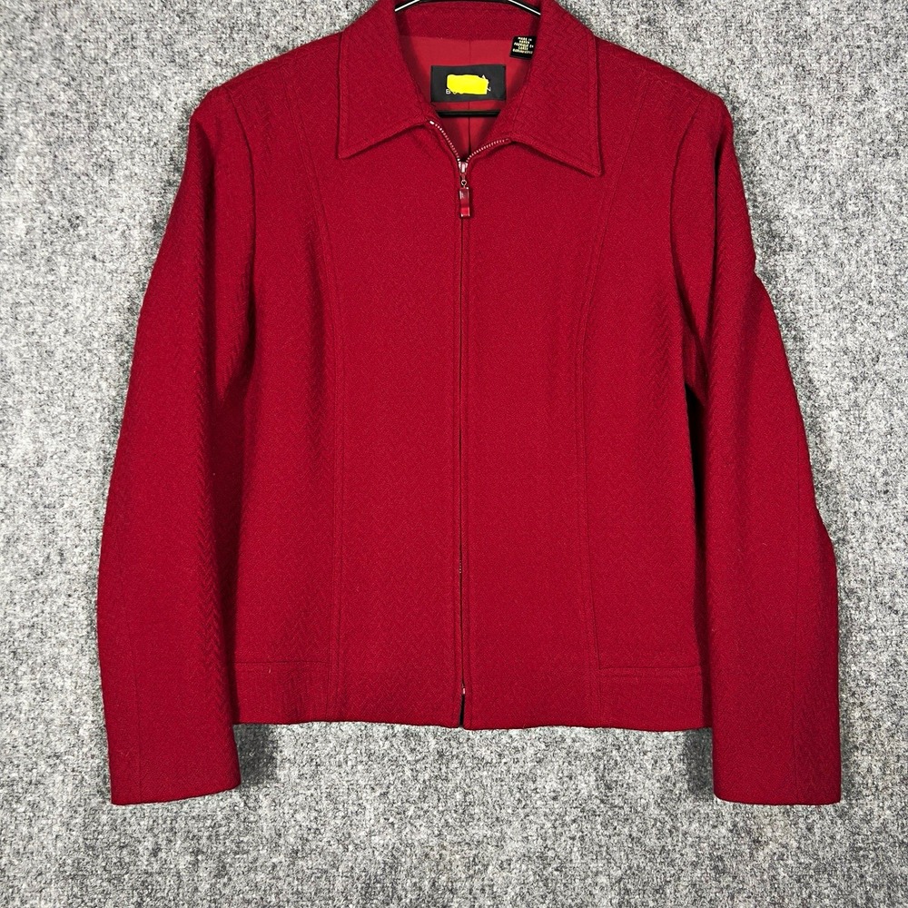 Dana Buchman Women's Red Chevron Jacquard Full Zip Short Jacket Size 14